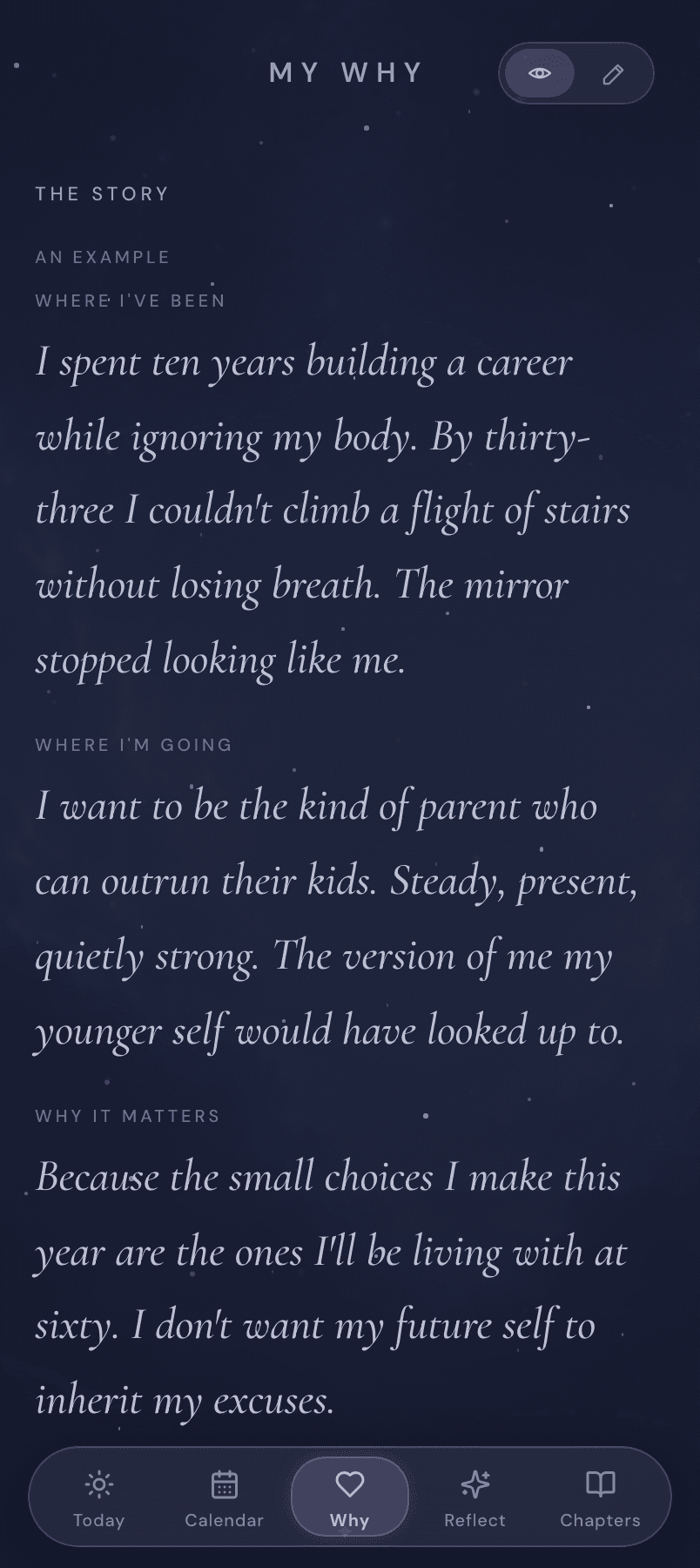 The Why screen: a personal story written in the user's own words